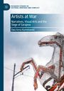 Oben links: "Palgrave Studies in Cultural Heritage and Conflict."  
Mittig: "Artists at War: Narratives, Visual Arts and the Siege of Sarajevo" von Ewa Anna Kumelowski.  
Rechts: Statuenartige Pferdeskulptur aus Draht.