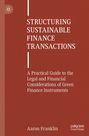 Text: "STRUCTURING SUSTAINABLE FINANCE TRANSACTIONS" und "Aaron Franklin". Roter Hintergrund, weißer Text. Links ein Logo.