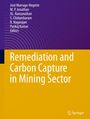 "Remediation and Carbon Capture in Mining Sector" steht zentral. Oben sind Redakteursnamen, unten ein Logo. Farben: Lila, Gelb.