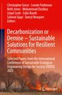 Decarbonization or Demise – Solutions für widerstandsfähige Gemeinschaften. Hintergrund: brennende Wälder, roter Himmel.
