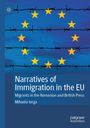 "Narratives of Immigration in the EU" ist der Titel. EU-Sterne hinter Stacheldraht, blauer Hintergrund.