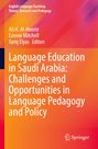 Text: "Language Education in Saudi Arabia: Challenges and Opportunities in Language Pedagogy and Policy." Farbiger Hintergrund.