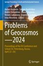 "Problems of Geocosmos 2024" ist zentral platziert, darunter wird eine Konferenz in St. Petersburg im April erwähnt. Oben links sind die Herausgeber und am unteren Rand das Springer-Logo abgebildet. Im Hintergrund ein Felsen bei Sonnenuntergang.
