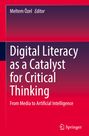 "Digital Literacy as a Catalyst for Critical Thinking. From Media to Artificial Intelligence." Rote und violette Farbverläufe. 