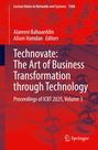 Titel: Technovate: The Art of Business Transformation through Technology. Hintergrund: Rote abstrakte Molekülstruktur.