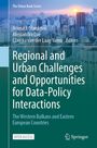 Buchtitel: "Regional and urban challenges and opportunities for data-policy interactions". Hintergrund: Stadtansicht bei Sonnenuntergang.