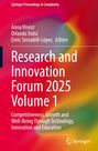 "Research and Innovation Forum 2025 Vol 1. Competitiveness, Growth and Well-being through Technology, Innovation and Education." Buntes, abstraktes Design.