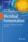 Text: „Cell Engineering 12. Ralf Pörtner, Mohamed Al-Rubeai Editors. Microbial Fermentation. Innovations, Challenges, and Future Directions.“ 

Hintergrund: Abstrakte Zellstruktur in Blau- und Gelbtönen.