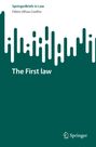 "SpringerBriefs in Law" oben, "Fábio Ulhoa Coelho". "The First Law" mittig. Grüner Hintergrund und stilisierte Grafik.