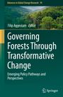 Titel: Governing Forests Through Transformative Change. Illustration: Dichte, grüne Waldlandschaft. Springer-Logo unten.