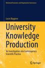 "University Knowledge Production" von Lucio Biggiero, gelber Hintergrund, geometrische Linien- und Punktmuster, Springer-Logo.