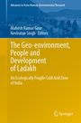 "The Geo-environment, People and Development of Ladakh" steht in weißer Schrift auf einem gelben Hintergrund. Oben ein blaues Bild.