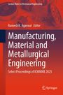 "Manufacturing, Material and Metallurgical Engineering" Buchcover, rote Zahnräder und technische Zeichnungen im Hintergrund.