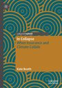 „In Collapse: When Insurance and Climate Collide“ von Kate Booth. Hintergrund: Kreismuster in Blau und Braun.