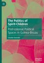 "The Politics of Spirit-Children" von Claudia Favarato, rosa- und grünfarbene Blättermuster im Hintergrund.