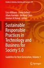 „Sustainable Responsible Practices in Technology and Business for Society 5.0“. Rotes Design mit Zahnrädern im Hintergrund.