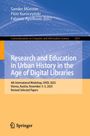 Buchtitel: "Research and Education in Urban History in the Age of Digital Libraries". Hintergrund: Blau und Orange.