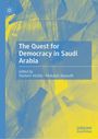 "The Quest for Democracy in Saudi Arabia", Bearbeitet von Hashem Alrefai und Abdullah Alaoudh. Gelbes und blaues abstraktes Muster.