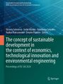 "The concept of sustainable development" ist zentrale Schrift. Oben Namen: Victoria Solovieva, Serhii Hushko u.a. Hintergrund: Solarpanel-Design.