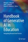 Text: "Handbook of Generative AI in Education: Integrating Research into Practice." Blaues, buntes Hintergrunddesign.
