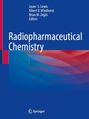 „Radiopharmaceutical Chemistry, Second Edition“ in weißer Schrift auf blauem Hintergrund mit roten und blauen Wellenmustern.