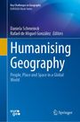 Text: "Humanising Geography: People, Place and Space in a Global World". Blaue Buchabdeckung, gelber Streifen links.