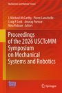 "Proceedings of the 2026 USCToMM Symposium on Mechanical Systems and Robotics" steht in Weiß auf rotem Hintergrund.