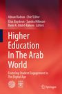 "Higher Education In The Arab World: Fostering Student Engagement In The Digital Age" steht auf einem rot-orangefarbenen Hintergrund.