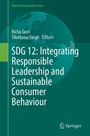 Titel: SDG 12: Integrating Responsible Leadership and Sustainable Consumer Behaviour. Hintergrund: Weltkarte in Grüntönen.