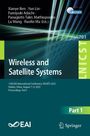 "Wireless and Satellite Systems", Konferenz-Details und "Part 1". Abstrakte grüne und blaue Linien. EAI und Springer Logos.