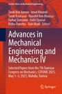 Text: "Advances in Mechanical Engineering and Mechanics IV". Rot-orange Hintergrund mit technischen Zeichnungen.