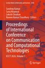 Oben Text: "Lecture Notes in Networks and Systems 2184". Große weiße Schrift: "Proceedings of International Conference on Communication and Computational Technologies". Unten: "ICCCCT 2026, Volume 1". Links rote Namen, unten rechts Springer-Logo. Hintergrund: Atom-Molekül-Diagramm in Rot.