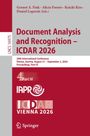 ICDAR 2026 Konferenzcover, Namen von Herausgebern, Details zu Ort und Datum der Konferenz. Logo von Springer unten.
