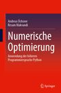 Titel: "Numerische Optimierung". Untertitel: "Anwendung der höheren Programmiersprache Python". Autoren: Andreas Öchsner, Resam Makvandi. Rechts unten ist ein Springer-Logo. Hintergrund in Rot- und Blautönen.