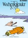 War and Peas Wochenkalender 2027. Eine Robbe mit Keule, Person liegt im Schnee. Edition Moderne.