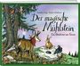 „Der magische Mühlstein – Ein Abenteuer am Niesen“. Illustration von Tieren im Wald vor einem Mühlstein.