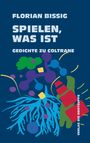 Text: Florian Bissig, Spielen, was ist, Gedichte zu Coltrane, Verlag Die Brotsuppe. Illustration mit bunten abstrakten Formen.