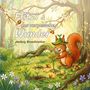 Text: "Flitzi & das vergessene Wunder" und "Hedwig Brandstetter". Illustration: Fröhliches Eichhörnchen im Wald mit einem Setzling.