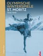 „Olympische Winterspiele St. Moritz 1928/1948“. Eine Eiskunstläuferin in eleganter Pose vor Bergkulisse.