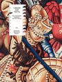 „CÆSAR AUF TEXTIL“ und „Vier monumentale Tapisserien und ihre Erhaltung“ neben Nahaufnahme einer historischen Tapisserie.