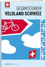 "GESAMTFÜHRER VELOLAND SCHWEIZ" oben. Rotes Fahrrad-Schild und weiße Wolken auf blauem Hintergrund.