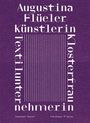 "Augustina Flüeler Künstlerin Klosterfrau Textilunternehmerin" steht in weißen Buchstaben auf lila Hintergrund.