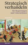 Text: "Strategisch verhandeln für Regierungen und Unternehmen". Eine Illustration zeigt ein chaotisches Orchester bei der Probe.