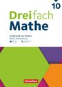"Dreifach Mathe 10. Arbeitsheft mit Medien Berlin/Brandenburg." Grüne, blaue und orangefarbene hexagonale Formen.