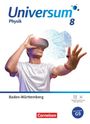 Texte: Universum Physik 8, Baden-Württemberg, Cornelsen, Neue Ausgabe G9. Ein Mensch mit VR-Brille und digitalem Netz.