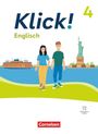 "Klick! Englisch 4" oben. Zwei Personen vor Landschaft mit Freiheitsstatue und Schiff. Cornelsen-Logo unten.