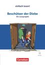 "Beschützer der Diebe. Ein Leseprojekt. einfach lesen! Zwei Personen in einer Kellertreppe, eine Frau schaut zurück."