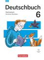 "Deutschbuch Gymnasium Nordrhein-Westfalen 6. Cornelsen." Illustration: Junge liest, Rabe mit Käse, Fuchs sitzt daneben.
