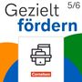 "Gezielt fördern 5/6." Logo: Cornelsen. Stilisiertes Druckersymbol auf buntem Hintergrund.