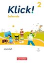 „Klick! Erdkunde 2. Arbeitsheft.“ Illustration mit Personen, die im Freien Aktivitäten machen, und Solarzellen.
